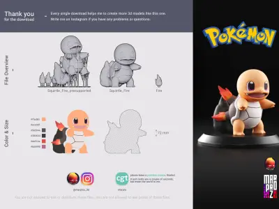 Pokemon - Fire Squirtle 3D print model