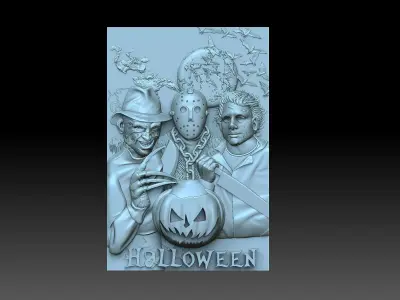 Halloween plaque with three people 3D print model