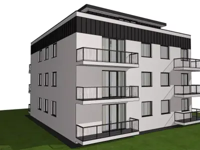 Modern 4-Storey Residential Apartment Building  Low-Poly BIM 3D model
