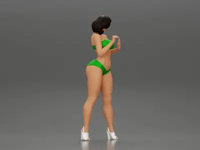 Attractive girl in bikini and heels Leaning Against car 3D print model