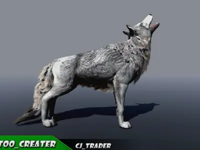 Low-Poly White Wolf Rigged-Animated 3D Model Low-poly 3D model