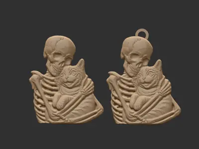 skull cat love pentant bas relife model 3D print model