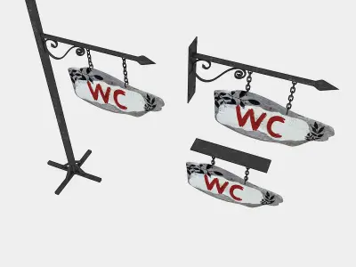 old wooden wc sign 02 Low-poly 3D model