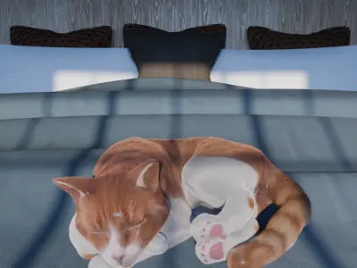 Ginger cat in a bed Low-poly 3D model