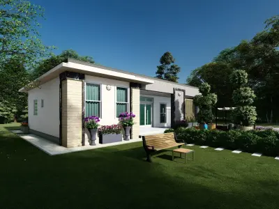  4-bedroom modern contemporary house plan Low-poly 3D model
