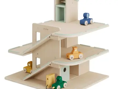 Wooden car park with accessories 3D model