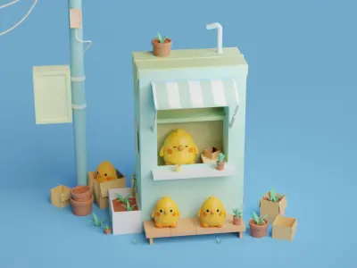 Little Yellow Chicken Grocery Store Free 3D model