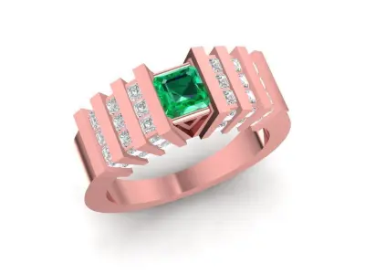 Luxury rose gold ring with diamond and emeral 1997 3D print model