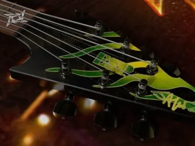 Metallica - James Hetfield ESP JH-1 Green Flame V Guitar 3D model
