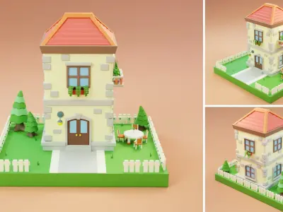 Cartoon Town Islands Exteriors Low-poly 3D model
