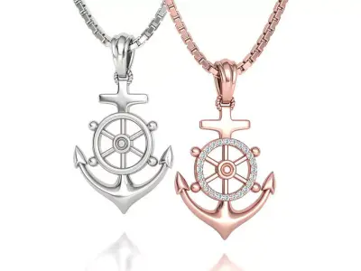 Anchor with Ships Wheel Pendant 31cm height printable pendant 3D print model