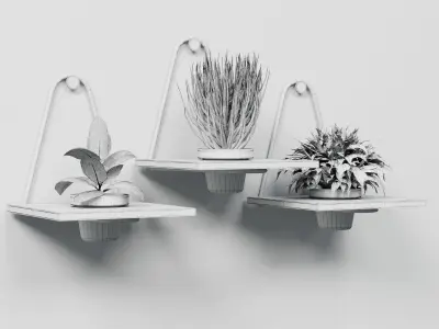 wall plant  set Indoor plant 279 metal wall vase 3D model