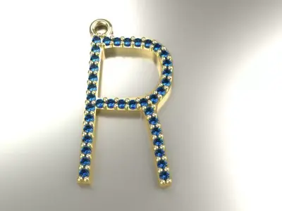Diamond Letter R Pendant Gold Silver Platinum Luxury Jewelry 3D print model