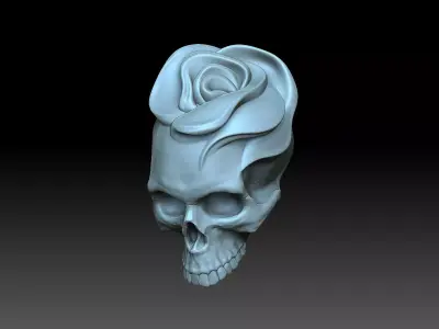 Bas-relief skull with a rose 3D print model