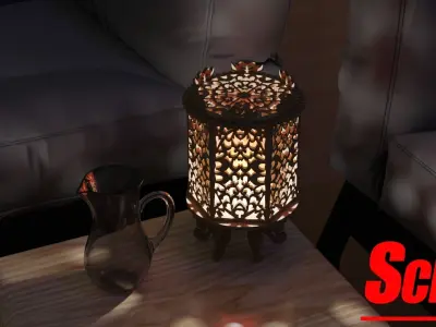 Small Desk Wooden Lamp 3D model