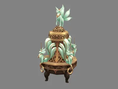 Cartoon censer and jade fox spirit Low-poly 3D model