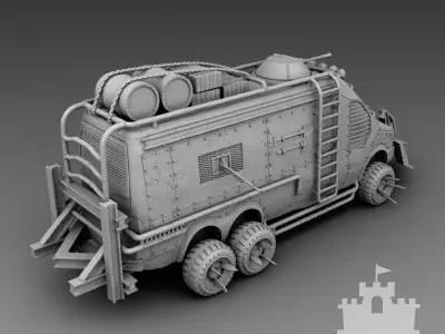 A van with a battering ram 3D print model