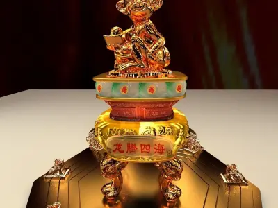 Chinese monkey with burner and yuanbao 3D model