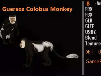 Black White Colobus Monkey Low-poly 3D model