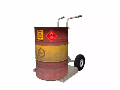 Oil Drum and Trolley Low-poly 3D model