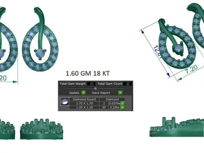 Women Earrings 3dm STL OBJ FBX Renders Details 3D print model 10