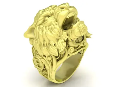 Luxury Tiger Head Feng Shui Signet Ring for Men 3796 3D print model