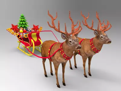 Red Deer Santa Sleigh Model Low-poly 3D model