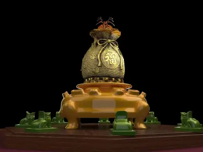 Chinese money bag  with yuan bao  3D model