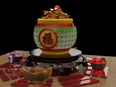 Chinese treasure pot   3D model