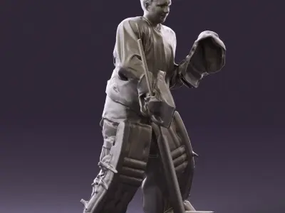 Hockey goalie in blue jersey 0895 3D Print Ready 3D print model