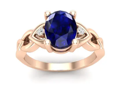AV 575 Oval and Round White Diamond Ladies Engagement Ring 3D print model