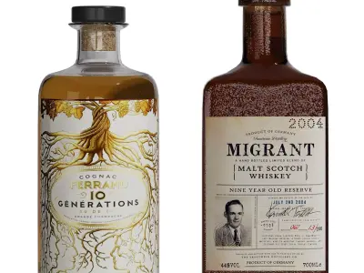 Aesthetic Bottles in Old Style for Shelves in a Bar 3D model