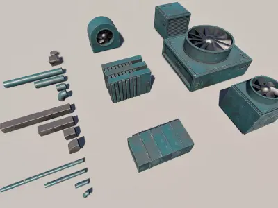 Sci-Fi Rooftop Air Conditioning System Kitbash Set Low-poly 3D model