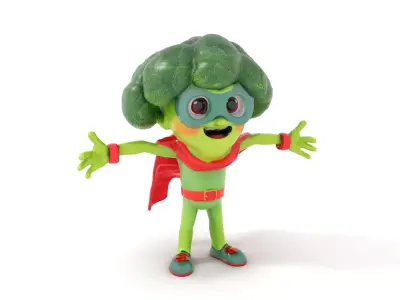 Broccoli Superhero Rigged and Animated D Character Model Low-poly 3D model