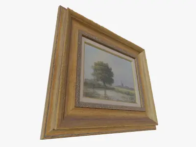 3D Scan Old Painting with classic gold frame 4 Low-poly 3D model