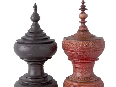 Vintage Carved Burmese Vessels 3D model