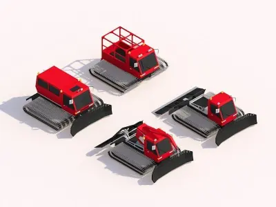 Cartoon Low Poly Snowcat Track Vehicles Pack Low-poly 3D model