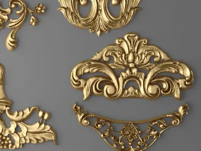 Cartouches SET 2 gold ornate ornaments 3D model