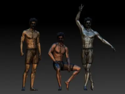 3d model of a male figure in three special gestures 3D model