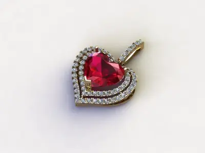 Heart Pendant with diamond and heart gem cadfile 3D model