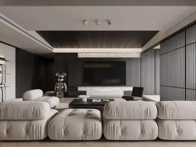 Modern living room dining room interior scenes 107 3D model