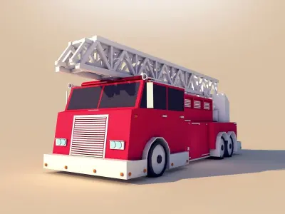 Cartoon Low Poly Fire Truck Car  Low-poly 3D model