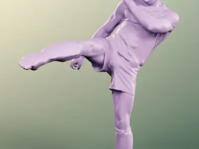 Kendal 12075 - Black Man Kick Boxing Low-poly 3D model