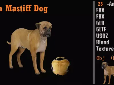 English Mastiff Dog Low-poly 3D model