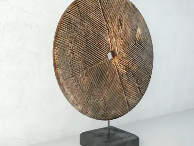 Old India Wood Wheel on Stand 3D model