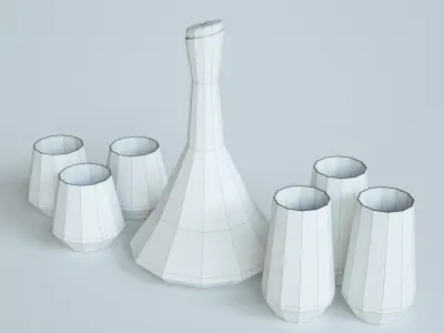 Black Carafe and Glasses Low-poly 3D model