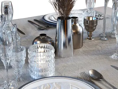 Luxury dining table set 015 Low-poly 3D model