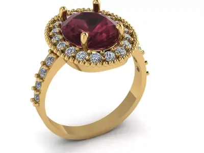 Oval Shaped Ruby and Diamond RING 3D PRINTABLE MODEL 3D print model
