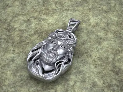 Jesus Face pendante with gems 3D print model