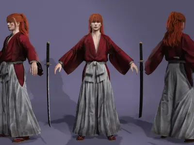 Samurai Himura Kenshin Realistic 3D Character Model Rigged UE5 3D model
